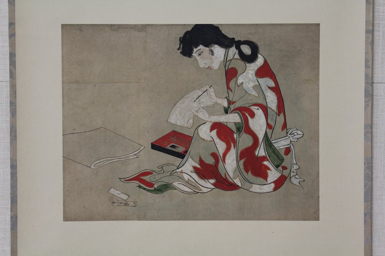 Belleza escribiendo una carta (copia de una sección de la Pantalla Hikone) de anonymous 