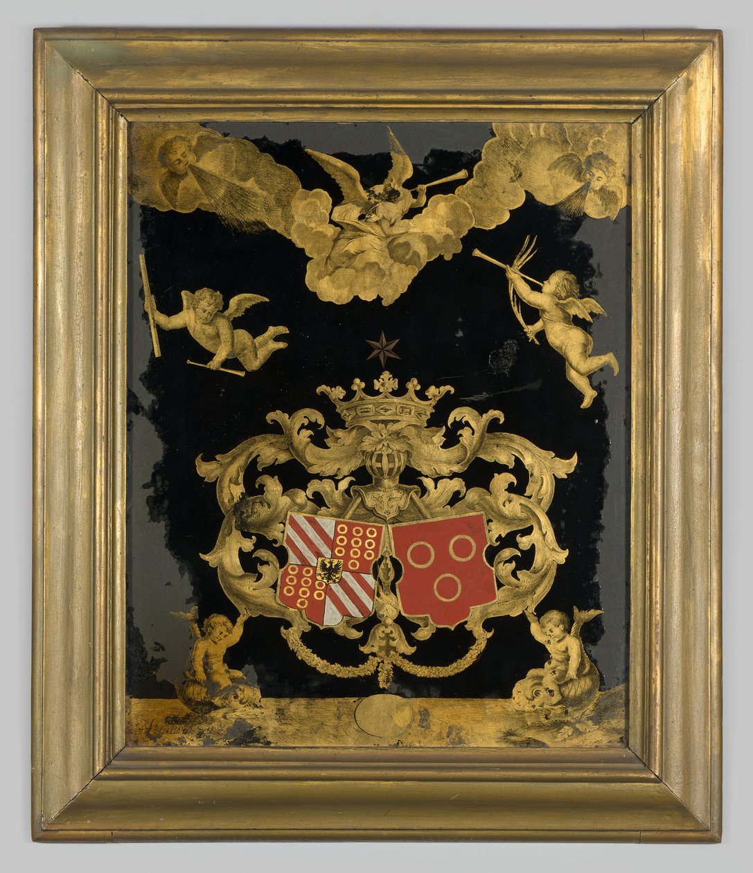 Neerlandés: Cuadro de cristal trasero con los escudos de armas de las familias Van Spaen y Van Riebeeck de anonymous 