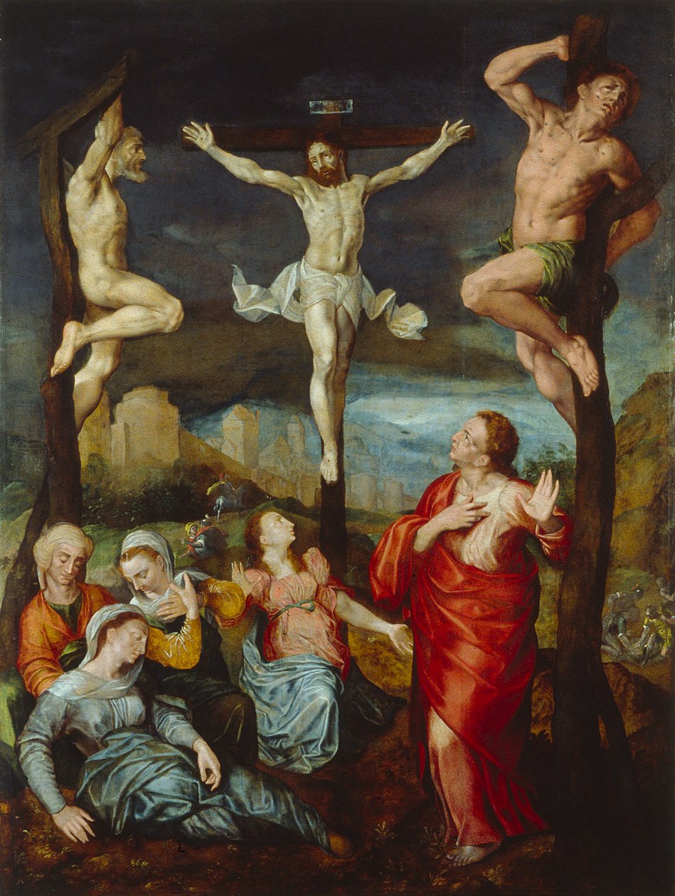 Holandés: Cristo en la cruz con María, Juan y María Magdalena de anonymous 