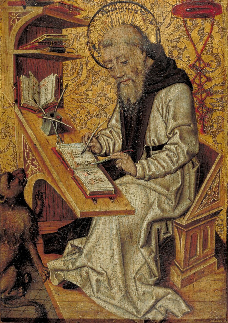 San Jerónimo escribiendo en su celda de estudio de anonymous 