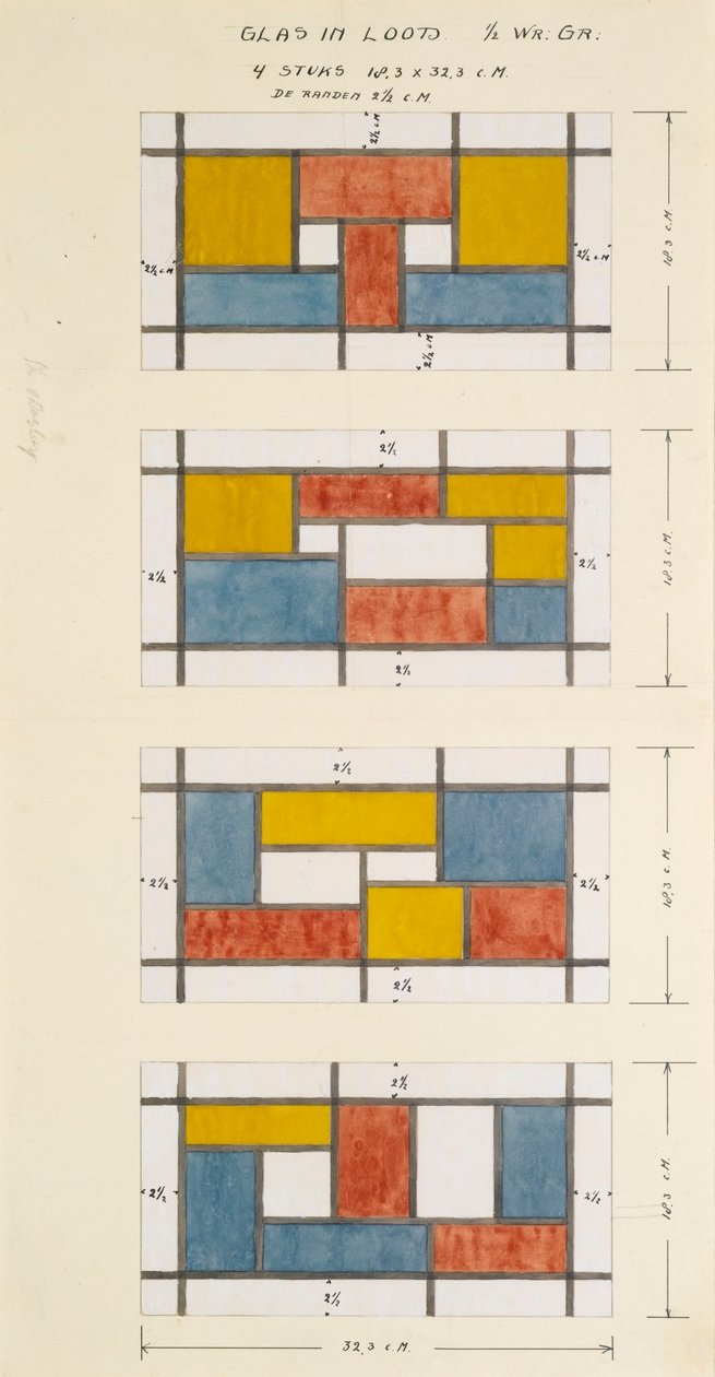 Diseño para cuatro vitrales de Theo van Doesburg