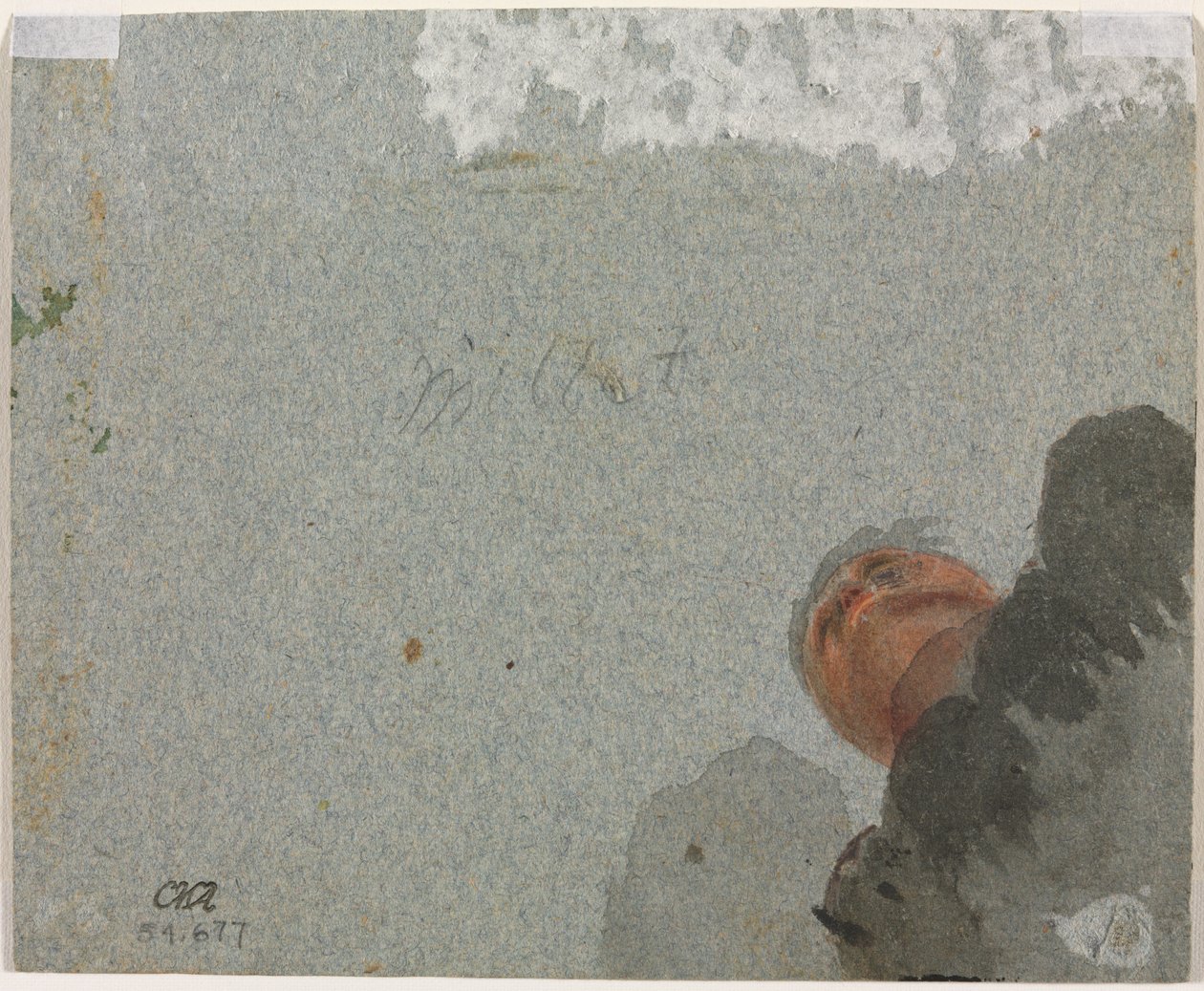 Estudio de una cabeza vista desde abajo (verso) de attributed to Francisque Millet