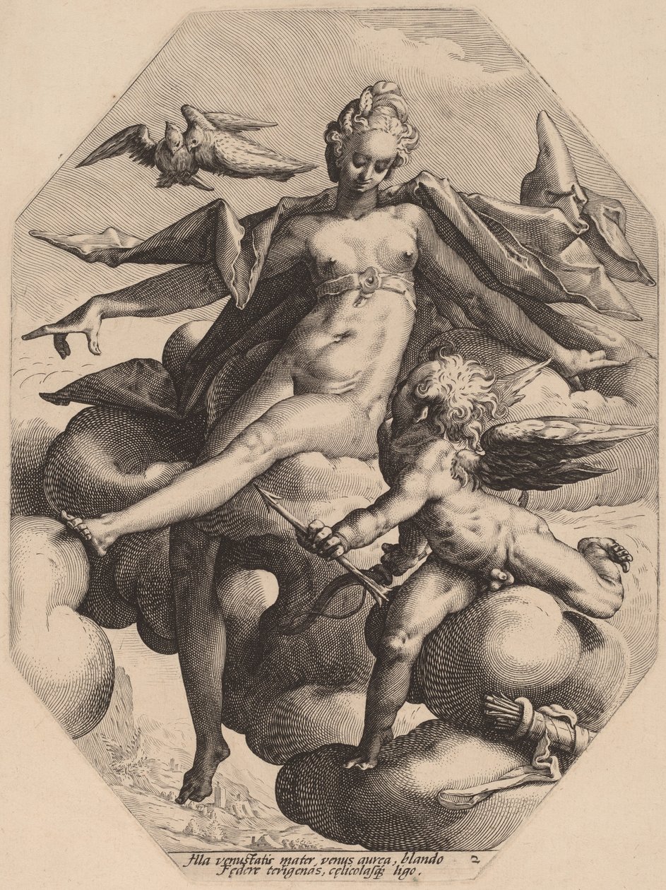 Venus y Cupido de attributed to Jacob Matham, after Hendrick Goltzius