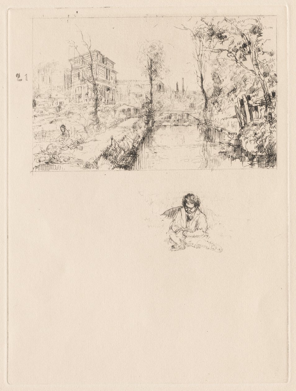 [Paisaje con Puente y Niño] de attributed to Jean Louis Richter