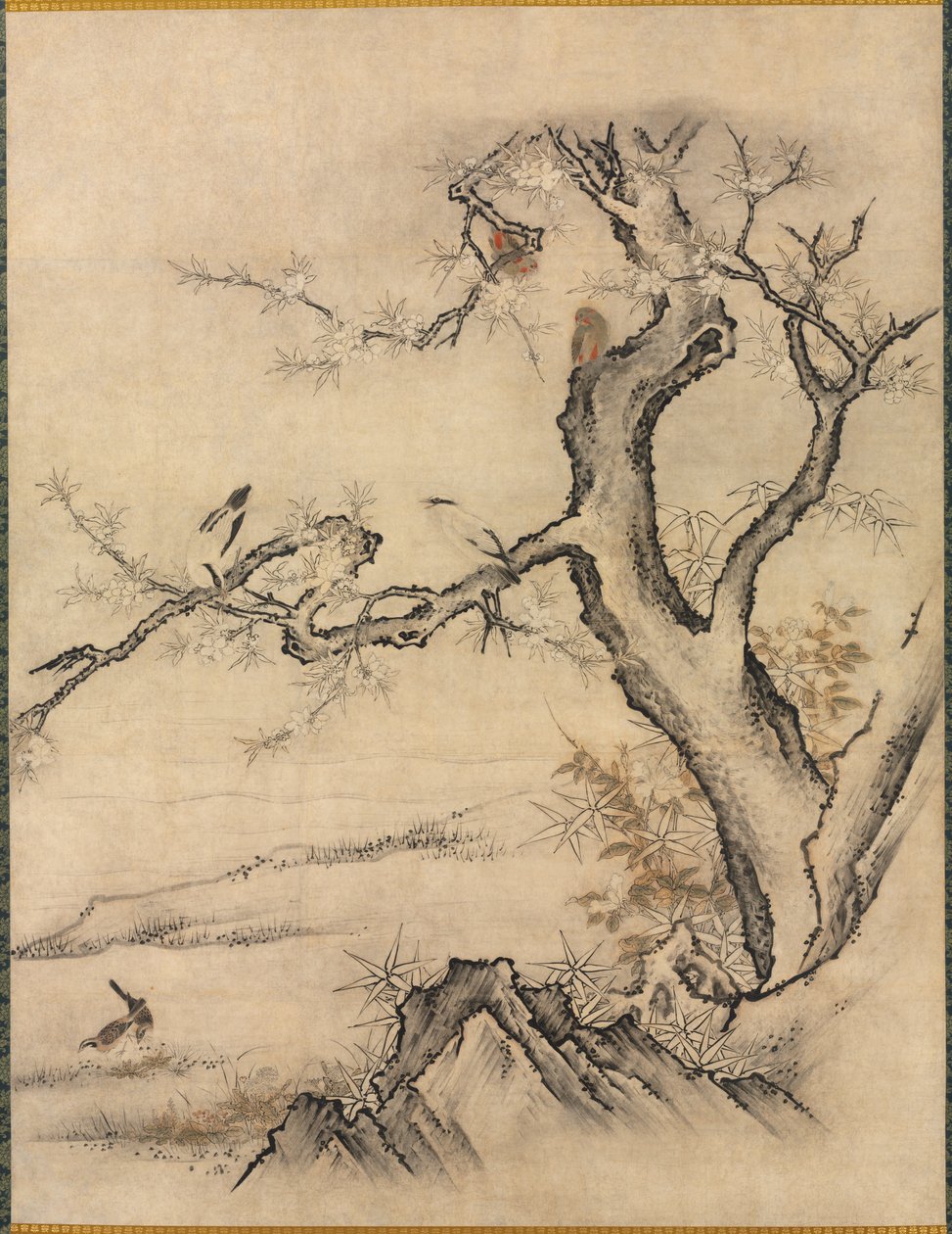 Flowers and Birds in a Spring Landscape de attributed to Kano Motonobu