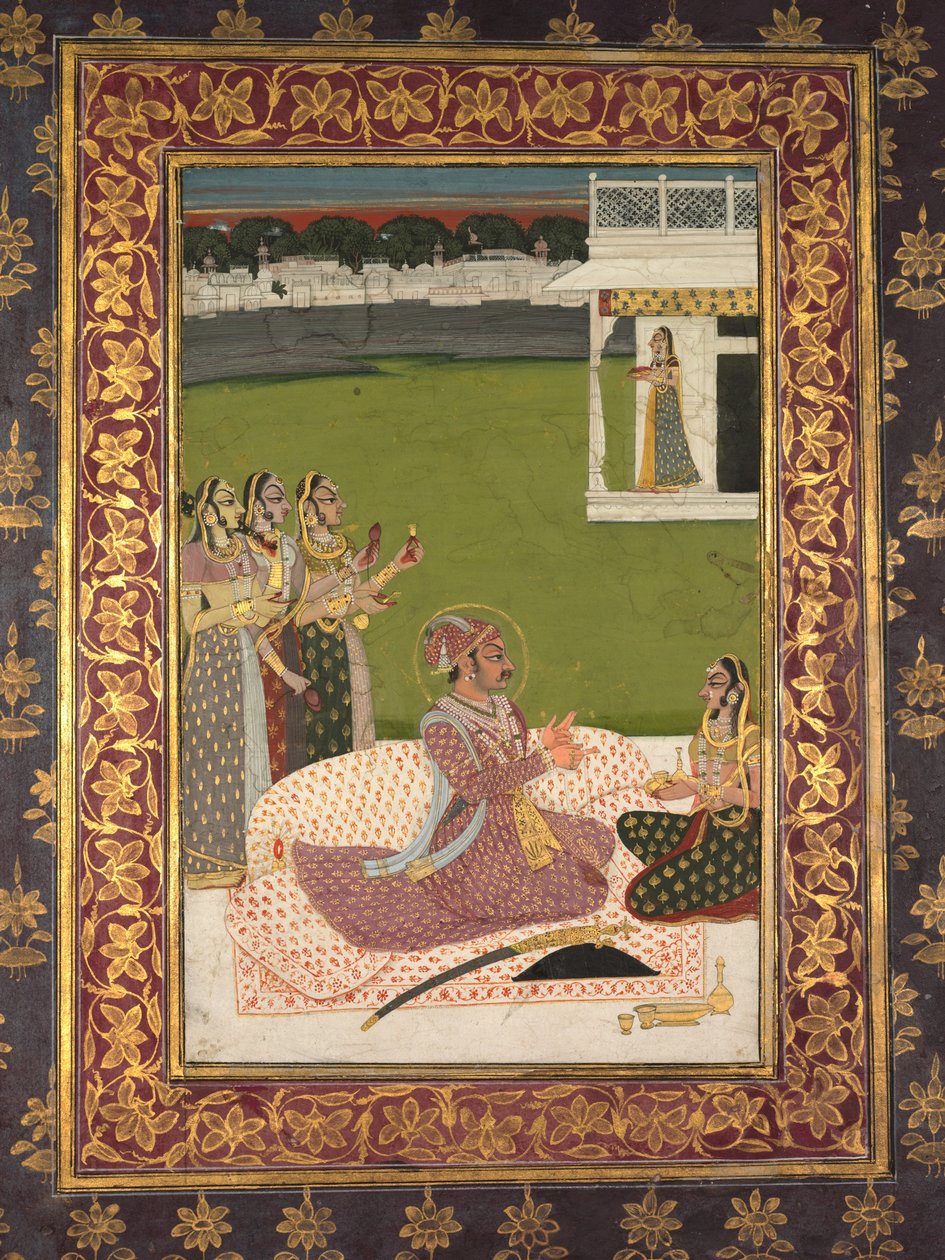 Portrait of Maharaja Savant Singh with Consort, Bani Thani de attributed to Nihal Chand