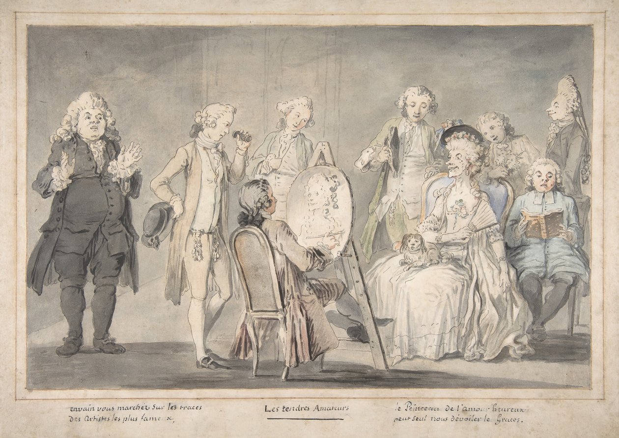 Dibujo satírico: Artista pintando el retrato de una anciana, 1729-1804 de attributed to Pietro Antonio Novelli.