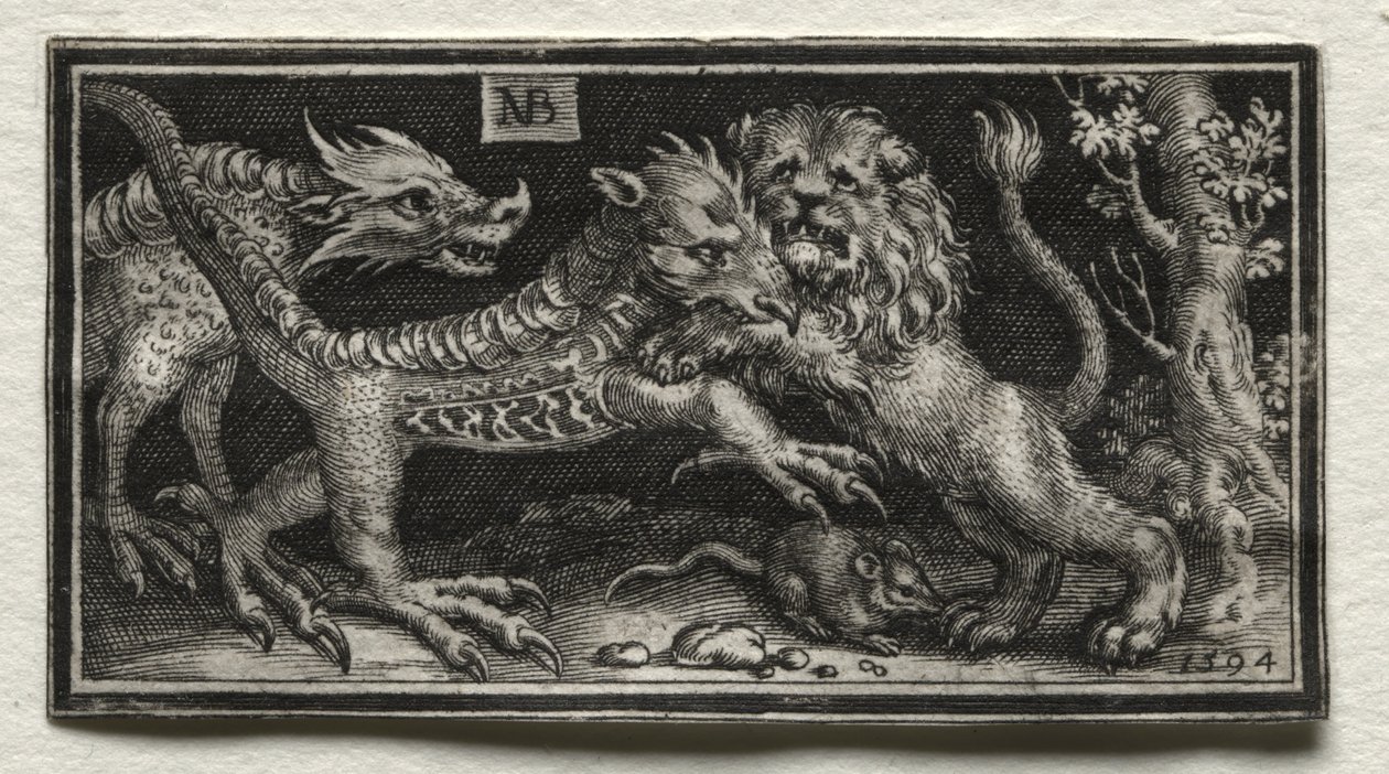 León luchando contra dos bestias de attributed to Tobias Stimmer