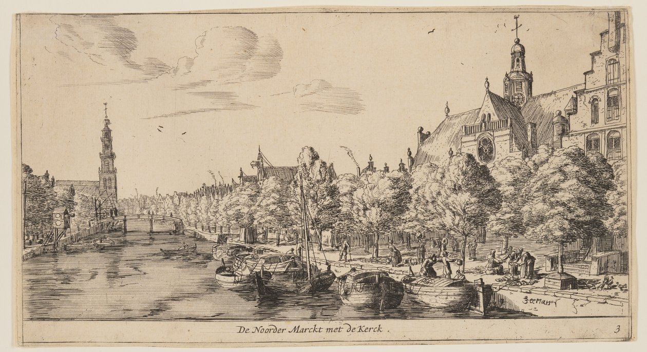 El Noorder Marckt con el Kerck, de Vistas de Amsterdam de called Zeeman Reinier Nooms