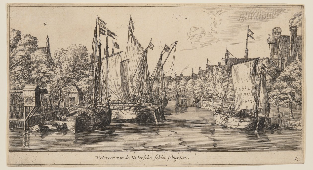 El transbordador Uytersche Schiet-Schuyten, de Vistas de Ámsterdam de called Zeeman Reinier Nooms