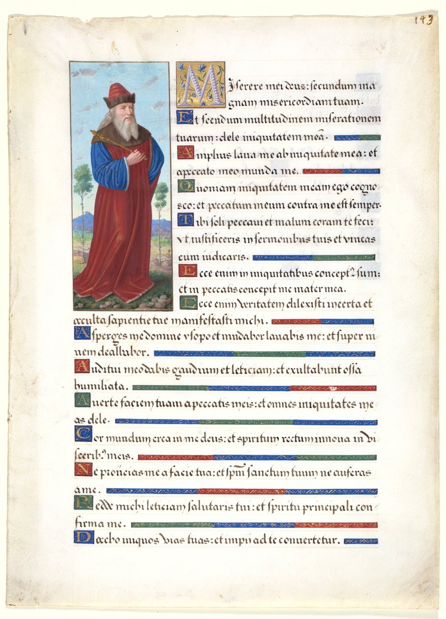 Leaf from a Book of Hours: King David de circle of Jean Bourdichon