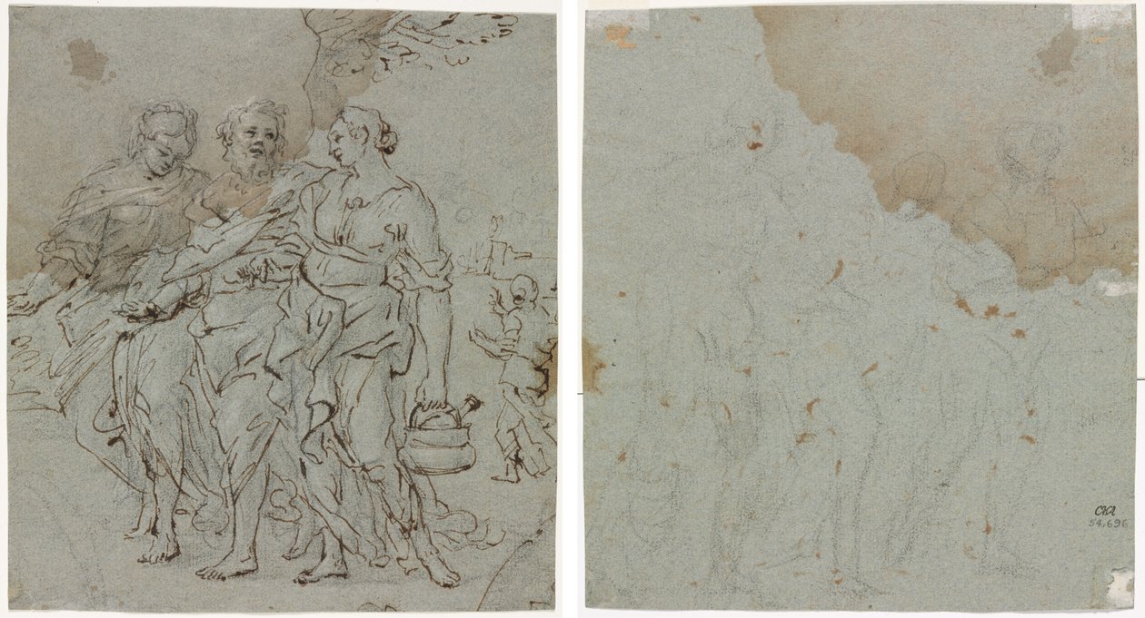 Lot y sus hijas (recto) Boceto para Lot y sus hijas (verso) de circle of Pietro da Cortona