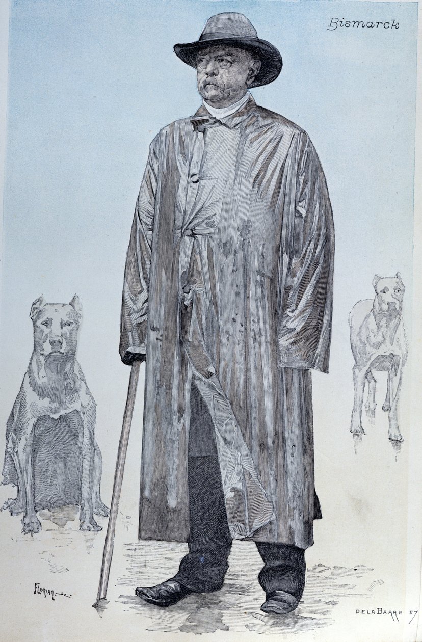 Canciller Bismarck y sus perros, ilustración de portada de La Revue Illustrée grabada por Florian, octubre de 1887 de de La Barre