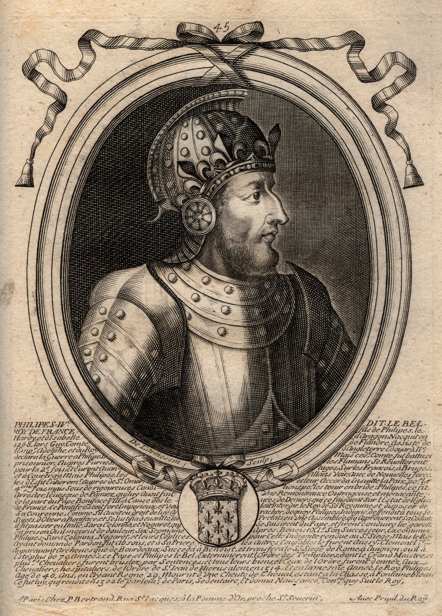 Retrato de Felipe IV el Hermoso (1268 - 1314), rey de Francia - Felipe IV el Hermoso (1268-1314) rey de Francia - grabado de 