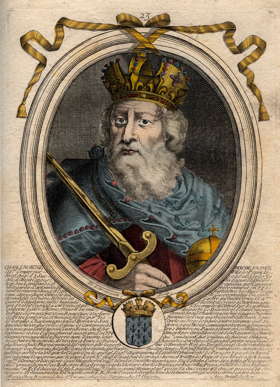Carlomagno (Carlos I llamado el Grande, Carolus Magnus, 742-814), rey de los francos - Carlomagno (Carolus Magnus, Carlos el Grande) (747-814) rey de los francos y emperador cristiano de Occidente - grabado de 