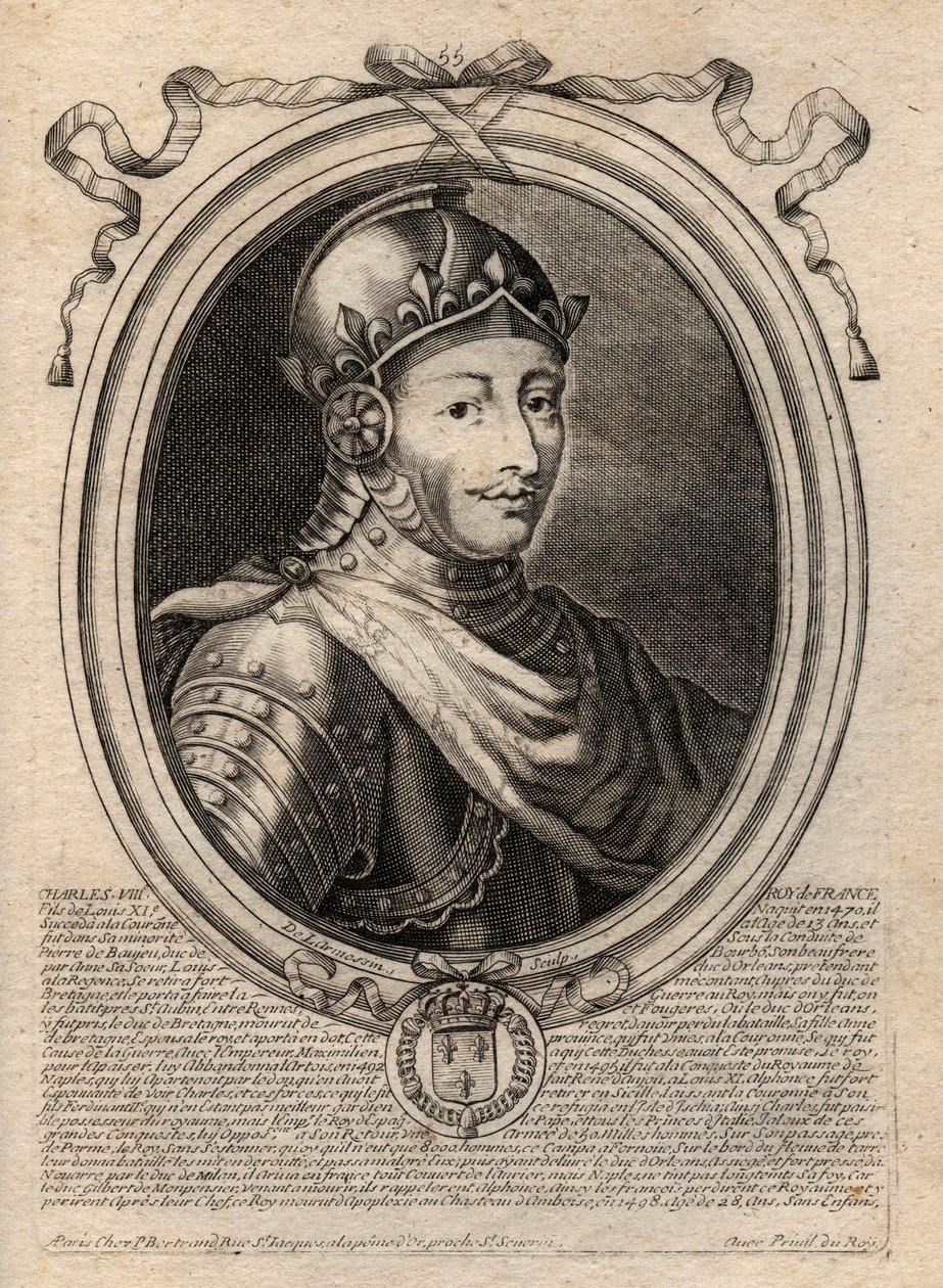 Retrato de Carlos VIII (1470-1498) Rey de Francia - Grabado de 