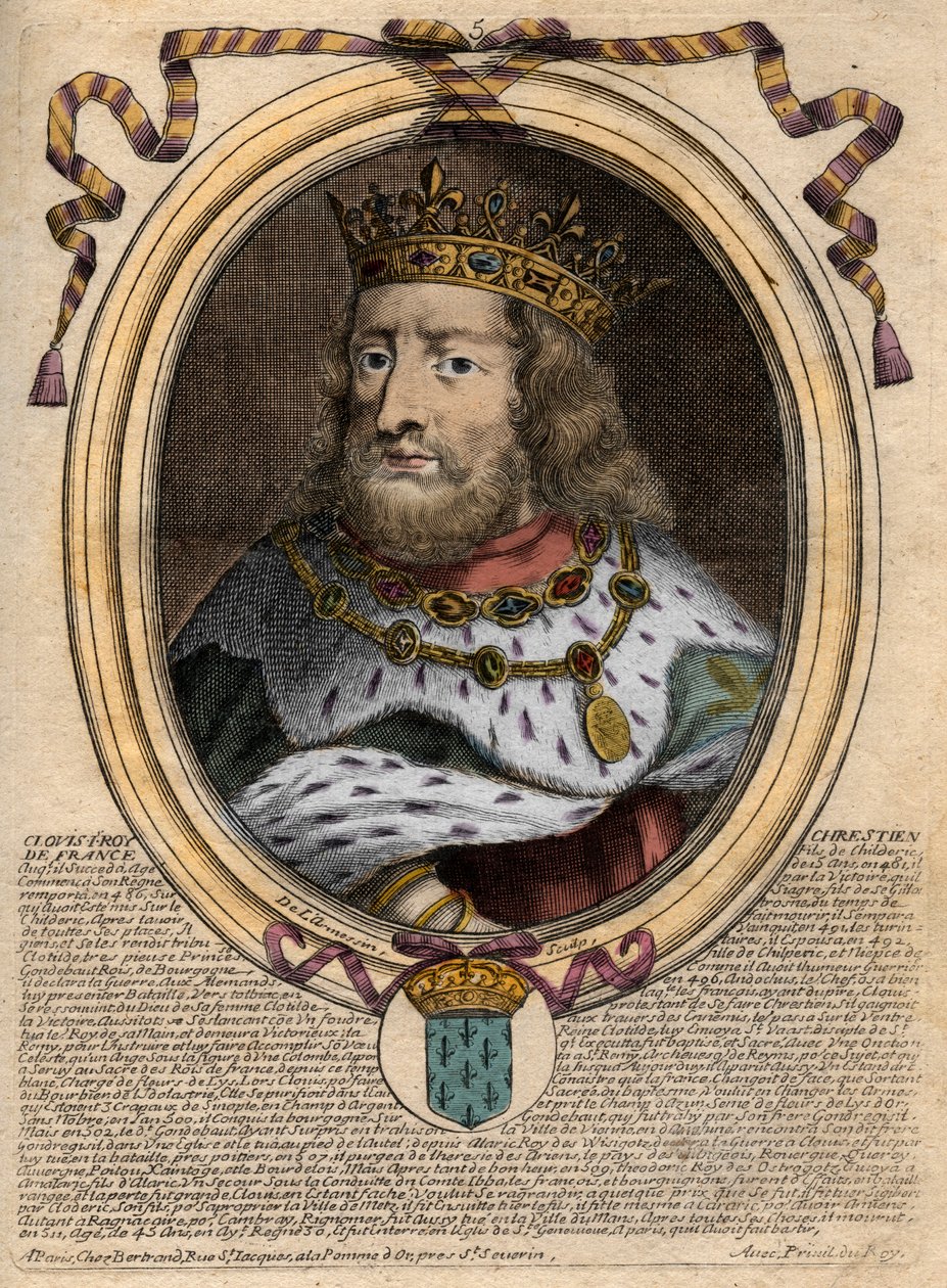 Retrato de Clodoveo I (ca. 466-511), Rey de los Francos - Retrato de Clodoveo I (c466-511), Rey de los Francos - grabado de 