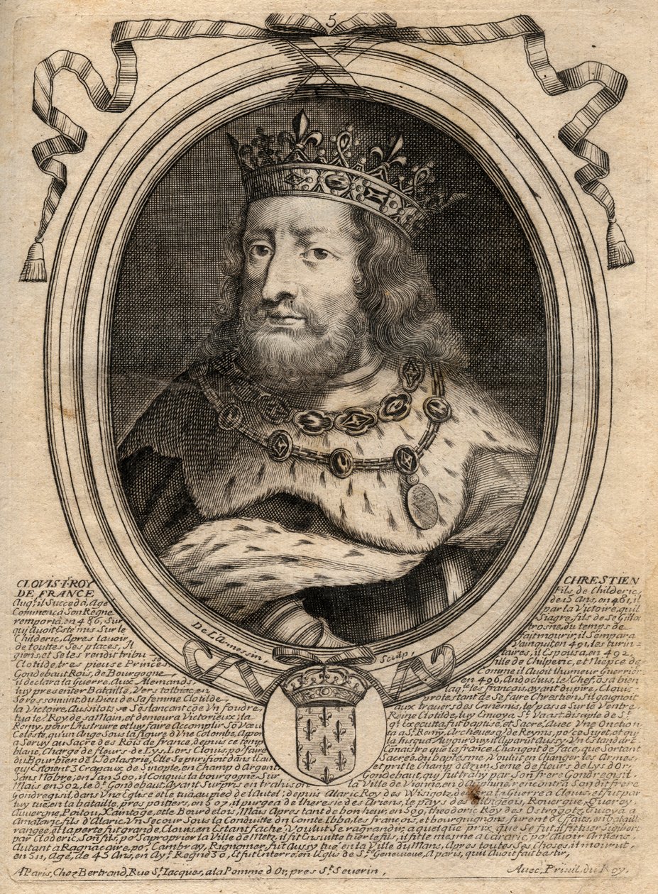 Retrato de Clodoveo I (v. 466 - 511), Rey de los Francos - Retrato de Clodoveo I (466-511), Rey de los Francos - grabado de 