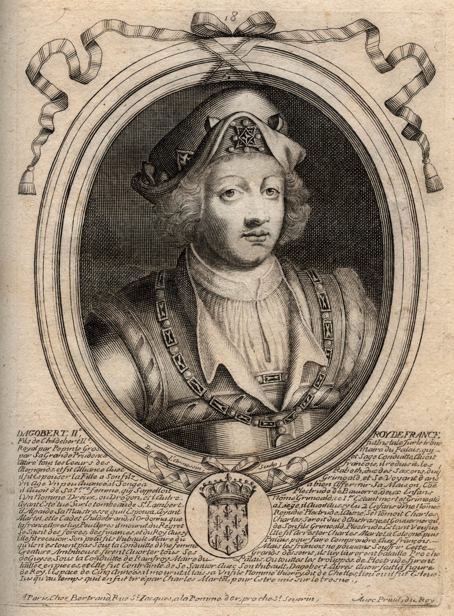 Retrato de Dagoberto II, rey de los francos de 711 a 716 - Dagoberto II (676-679), rey de Austrasia - grabado de 