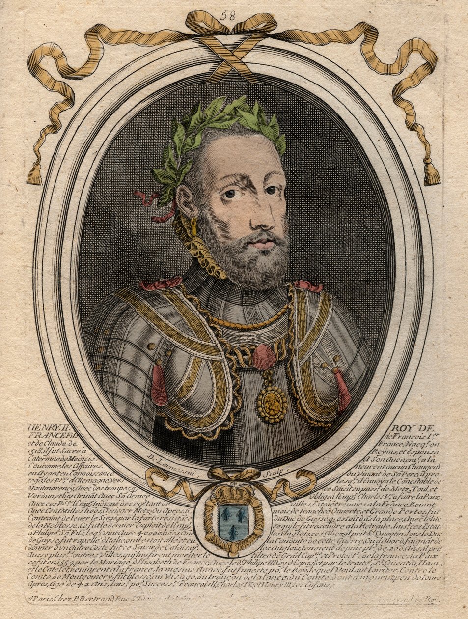 Retrato de Enrique II (1519-1559) Rey de Francia - grabado de 