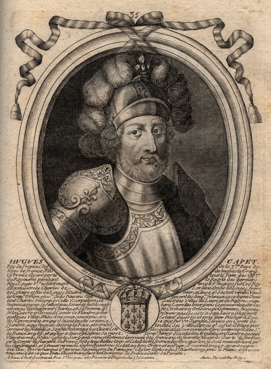 Retrato de Hugo I Capeto (c. 941 - 996), Duque de Francia y luego Rey de Francia - grabado de 