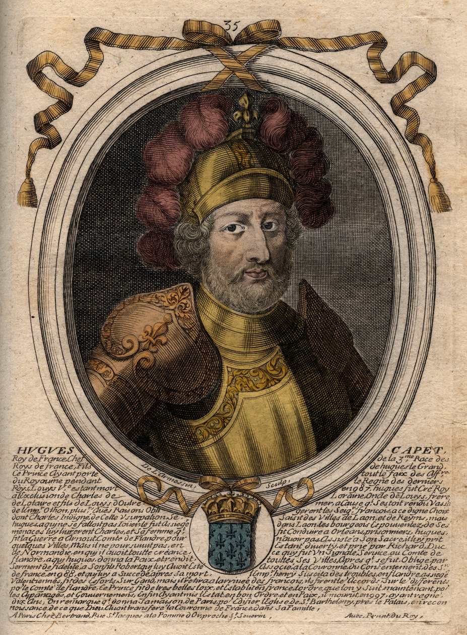 Retrato de Hugo I Capeto (ca. 941 - 996), duque de Francia y luego rey de Francia - Retrato de Hugo I Capeto (c941-996), rey de Francia - grabado de 