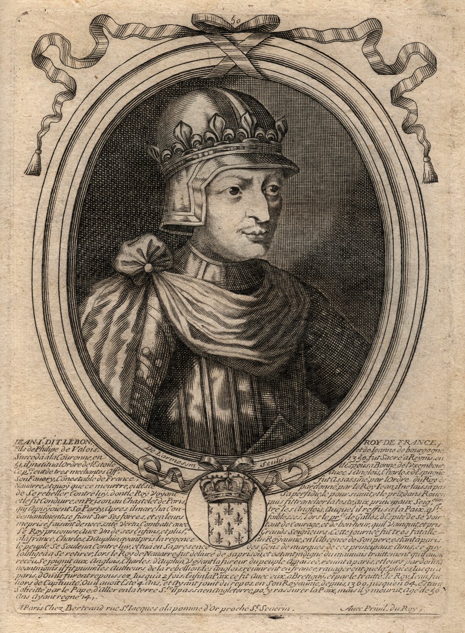 Retrato de Juan II el Bueno (1319-1364), Rey de Francia - grabado de 