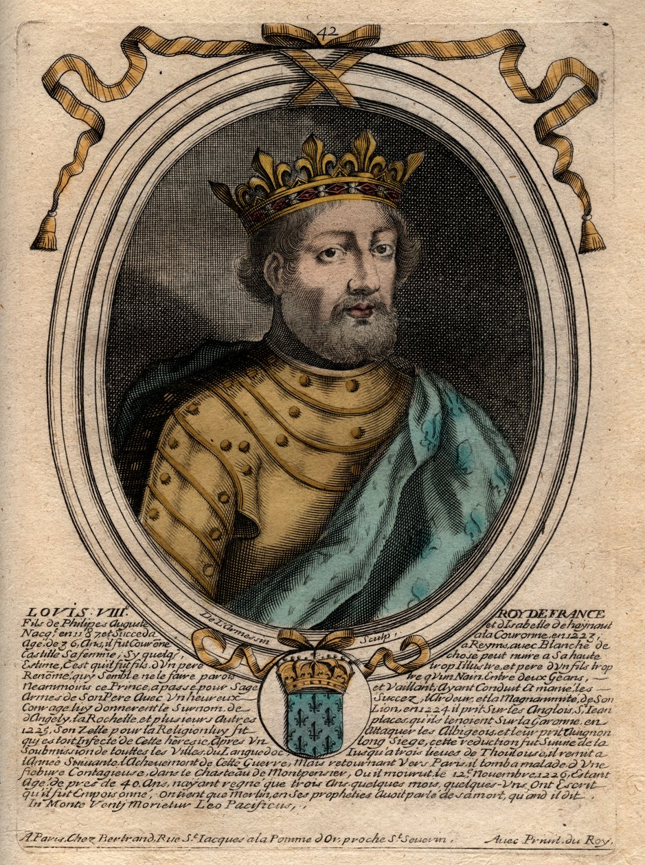 Retrato de Luis VIII (1187-1226), Rey de Francia - Luis VIII (1187-1226) Rey de Francia - Grabado de Les Augustes Representations de tous les Rois de France depuis Pharamond à Louis XIV, París de de Larmessin
