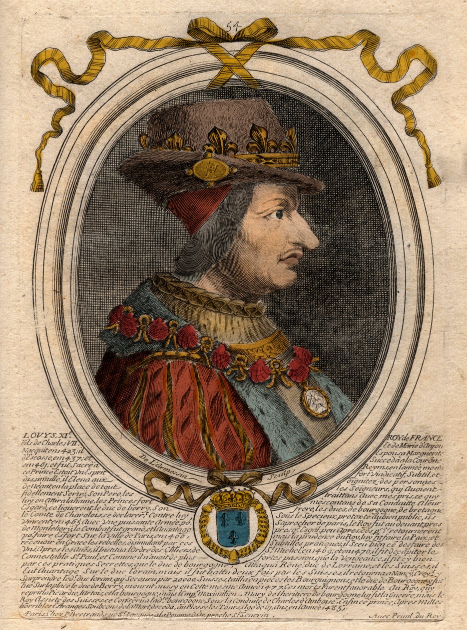 Retrato de Luis XI (1423-1483), Rey de Francia - Retrato de Luis XI de Francia (1423-1483), Rey de Francia - grabado de 