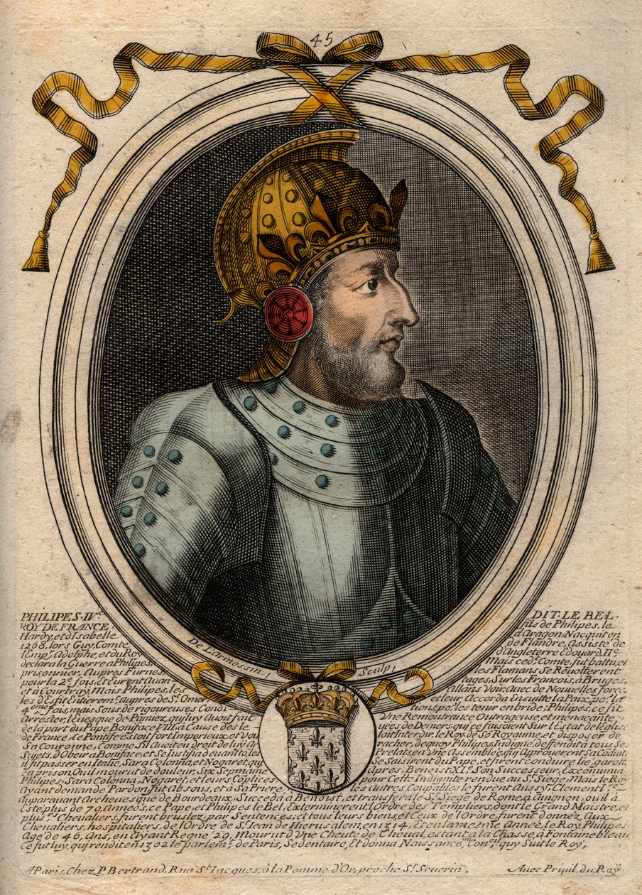 Retrato de Felipe IV el Hermoso (1268-1314), Rey de Francia - Felipe IV el Hermoso (1268-1314) Rey de Francia - grabado de 