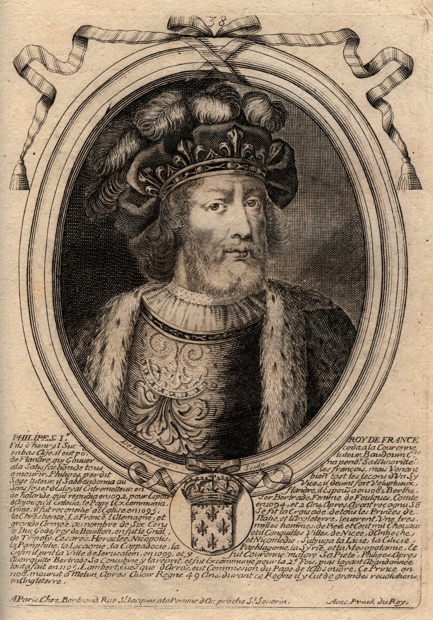 Retrato de Felipe I (1060 - 1108), Rey de Francia - Felipe I (1053-1108) Rey de Francia - grabado de 