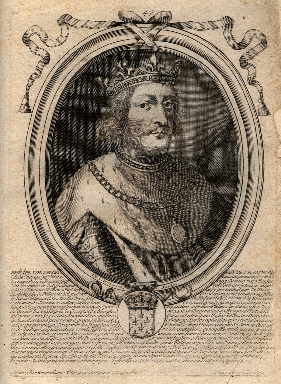 Retrato de Felipe VI de Valois (1294-1350), Rey de Francia - grabado de 