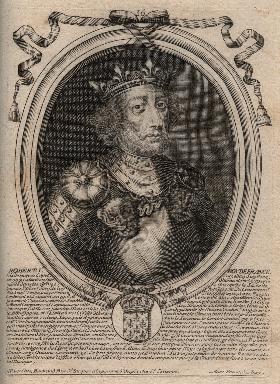 Retrato de Roberto II el Piadoso (c. 972 - 1031), Rey de Francia - grabado de 