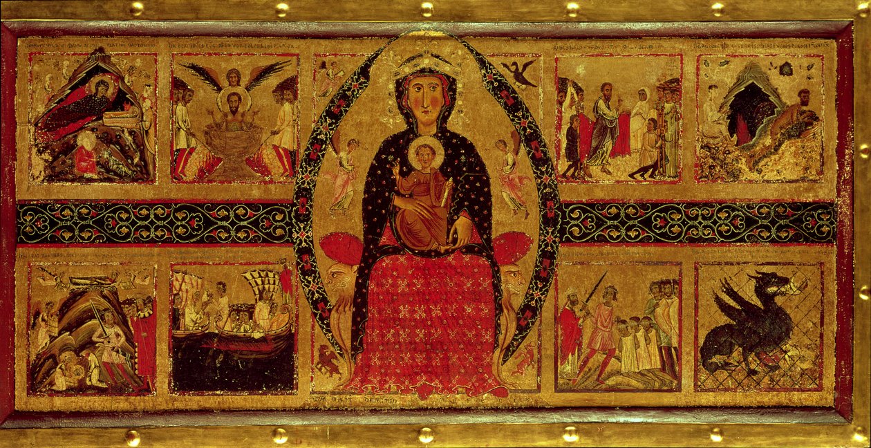 La Virgen y el Niño entronizados, con escenas de la Natividad y las vidas de los Santos, 1260 de di Magnano da Arezzo Margaritone
