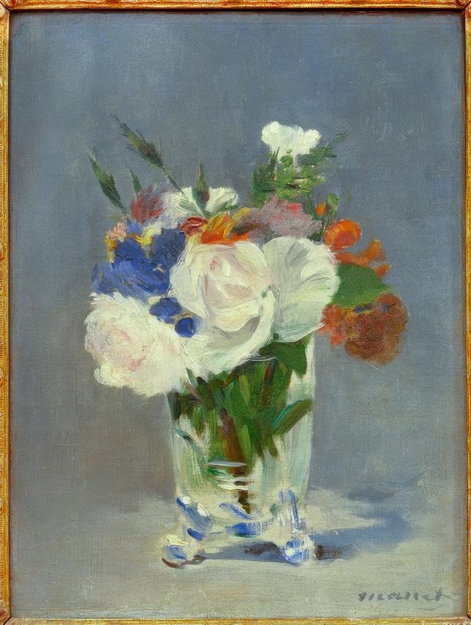 Flores en un jarrón de cristal de Édouard Manet