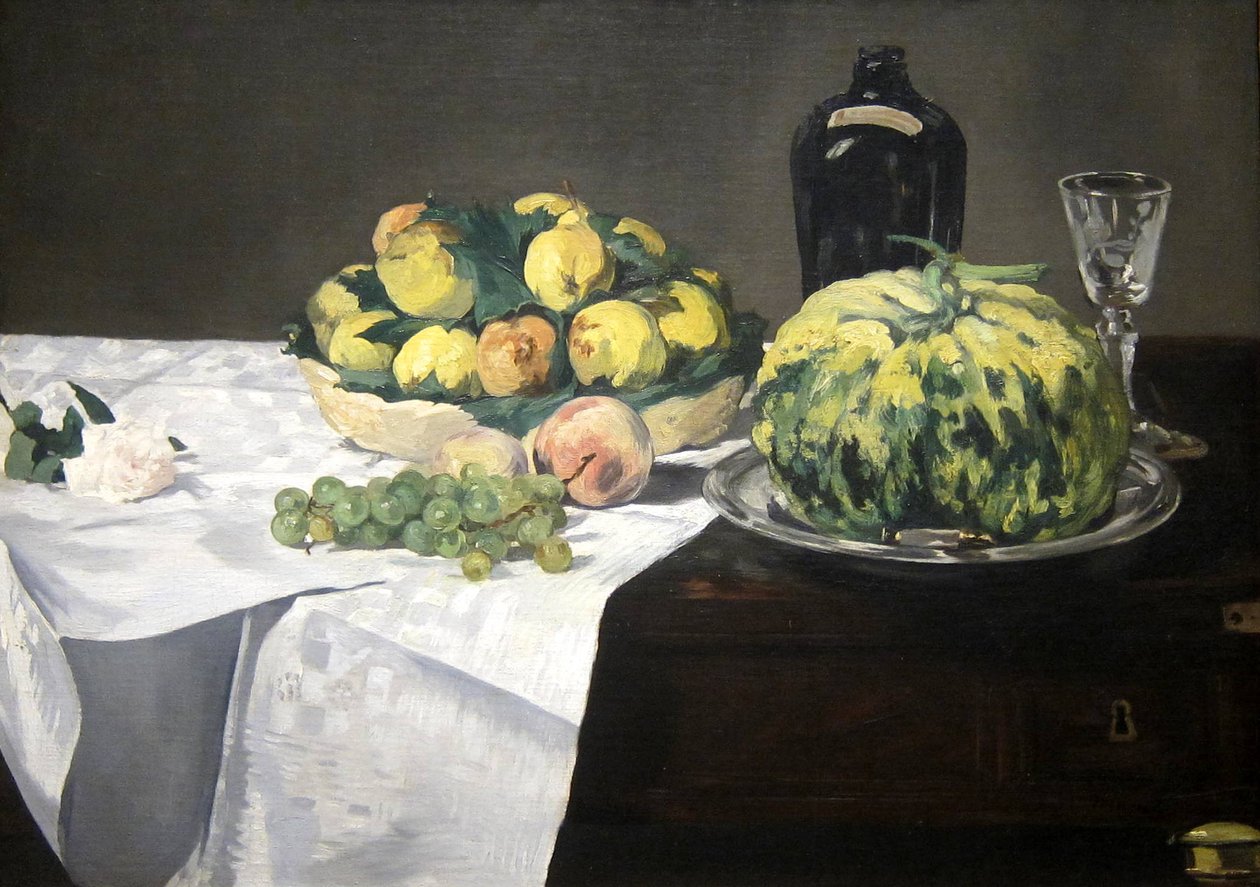 Naturaleza muerta con melón y duraznos de Édouard Manet