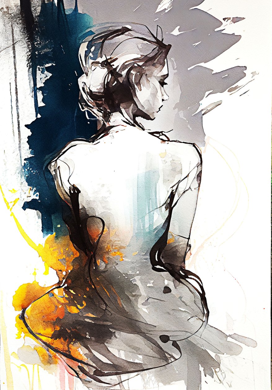 Pintura de una mujer sentada, Serenidad en silueta, impresiones en lienzo de F. Abderrahim
