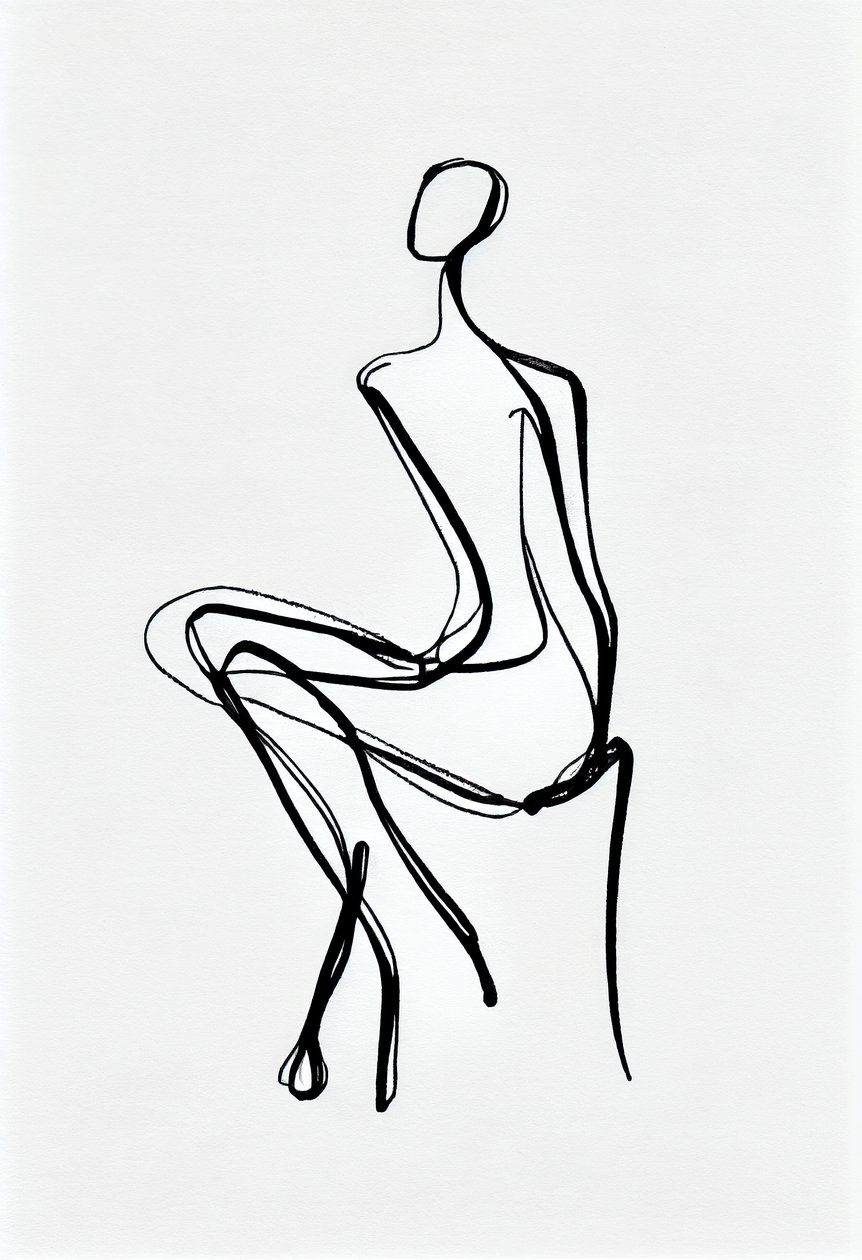 Una mujer sentada una línea de dibujo silueta, pared Arte impresión bajo demanda de F. Abderrahim