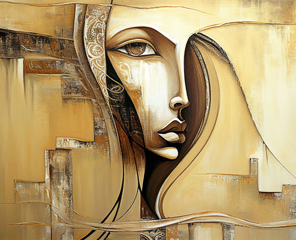 Rostro femenino abstracto en arte figurativo, impresiones en lienzo a la carta de F. Abderrahim