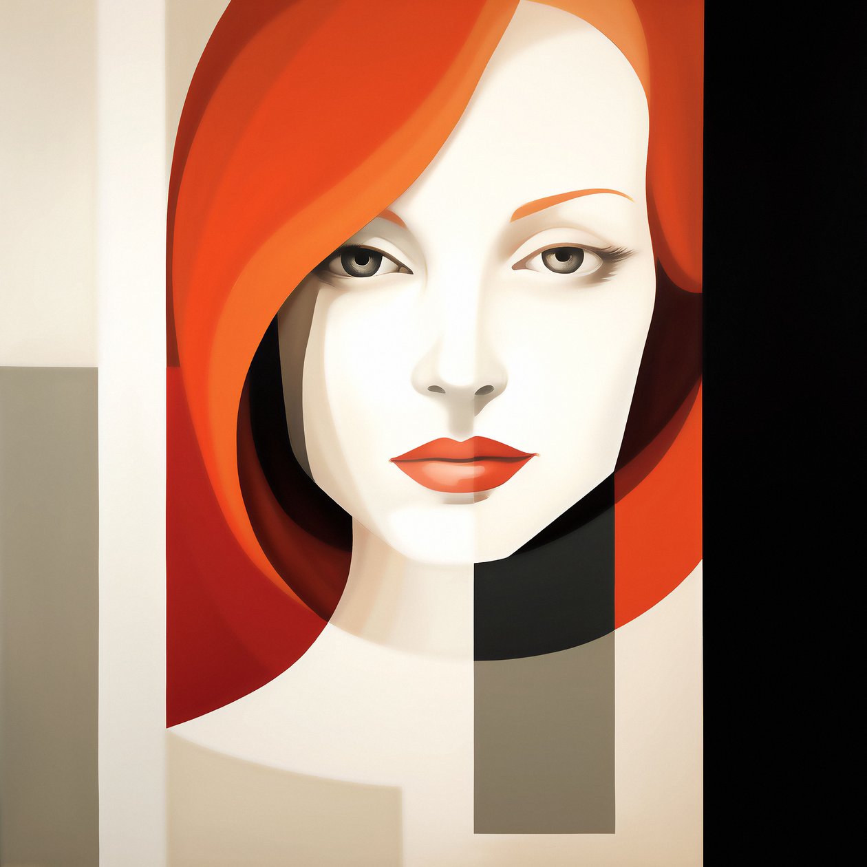 Retrato de chica abstracto minimalista contemporáneo, impresión de arte mural bajo demanda de F. Abderrahim