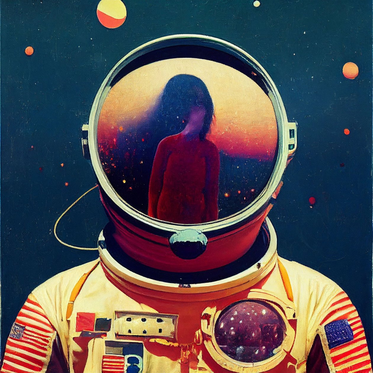 Pintura abstracta astronauta en el espacio, Wall Art | Impresiones en lienzo de F. Abderrahim