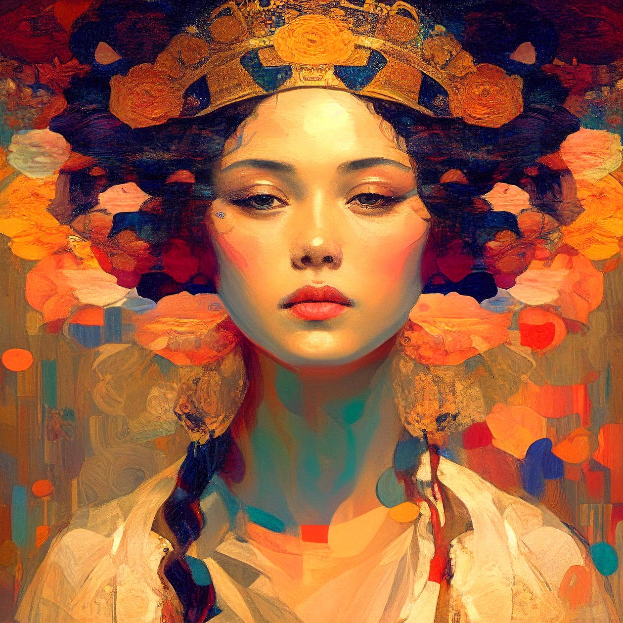 Retrato de Abstrat, Hermosa mujer china Pintura, Arte de la pared | Impresiones en lienzo de F. Abderrahim