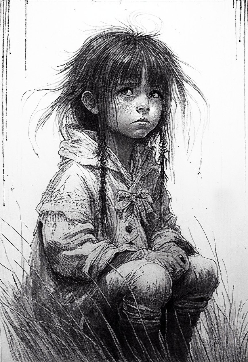  Una niña inocente, Dibujo retrato, impresiones artísticas de F. Abderrahim