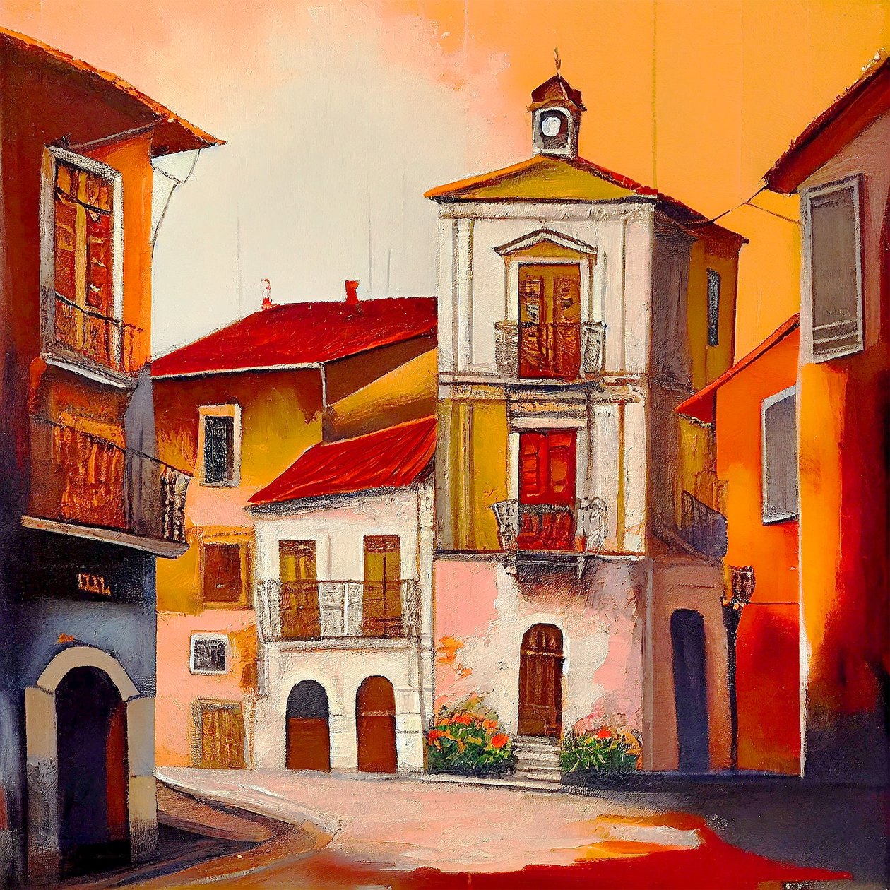Hermosas pinturas Vintage de pueblo antiguo en colores de tonos cálidos, Impresiones en lienzo de F. Abderrahim