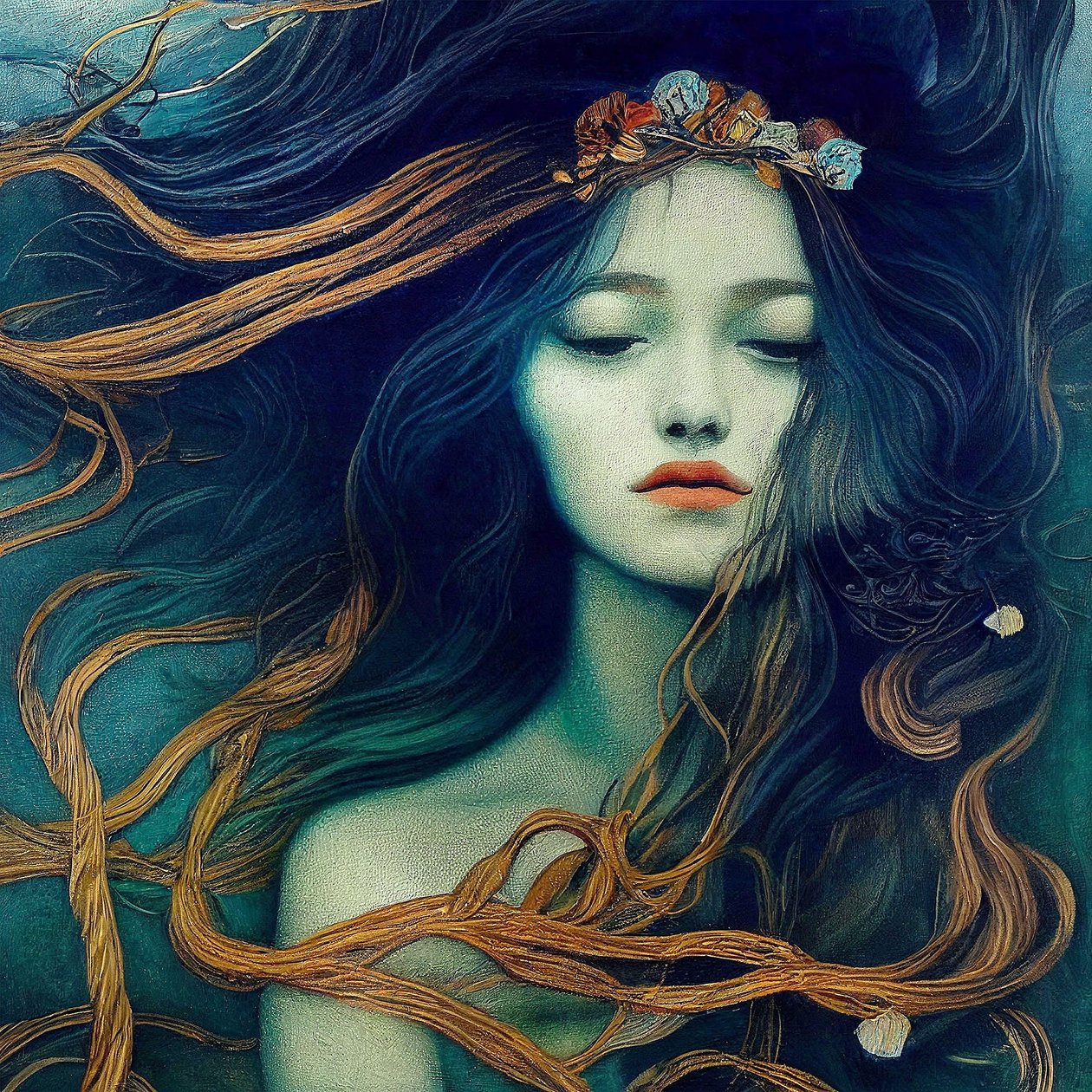 Hermosa chica con el pelo bailando en el viento, Lienzo abstracto realista, de F. Abderrahim