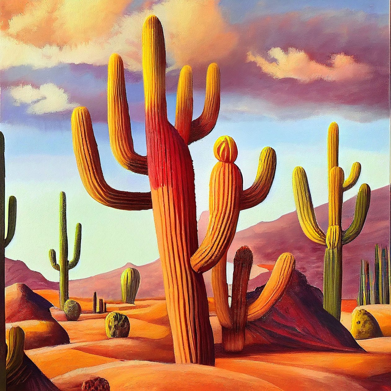 Cactus del desierto en colores cálidos sobre lienzo, impresiones artísticas sobre lienzo de F. Abderrahim