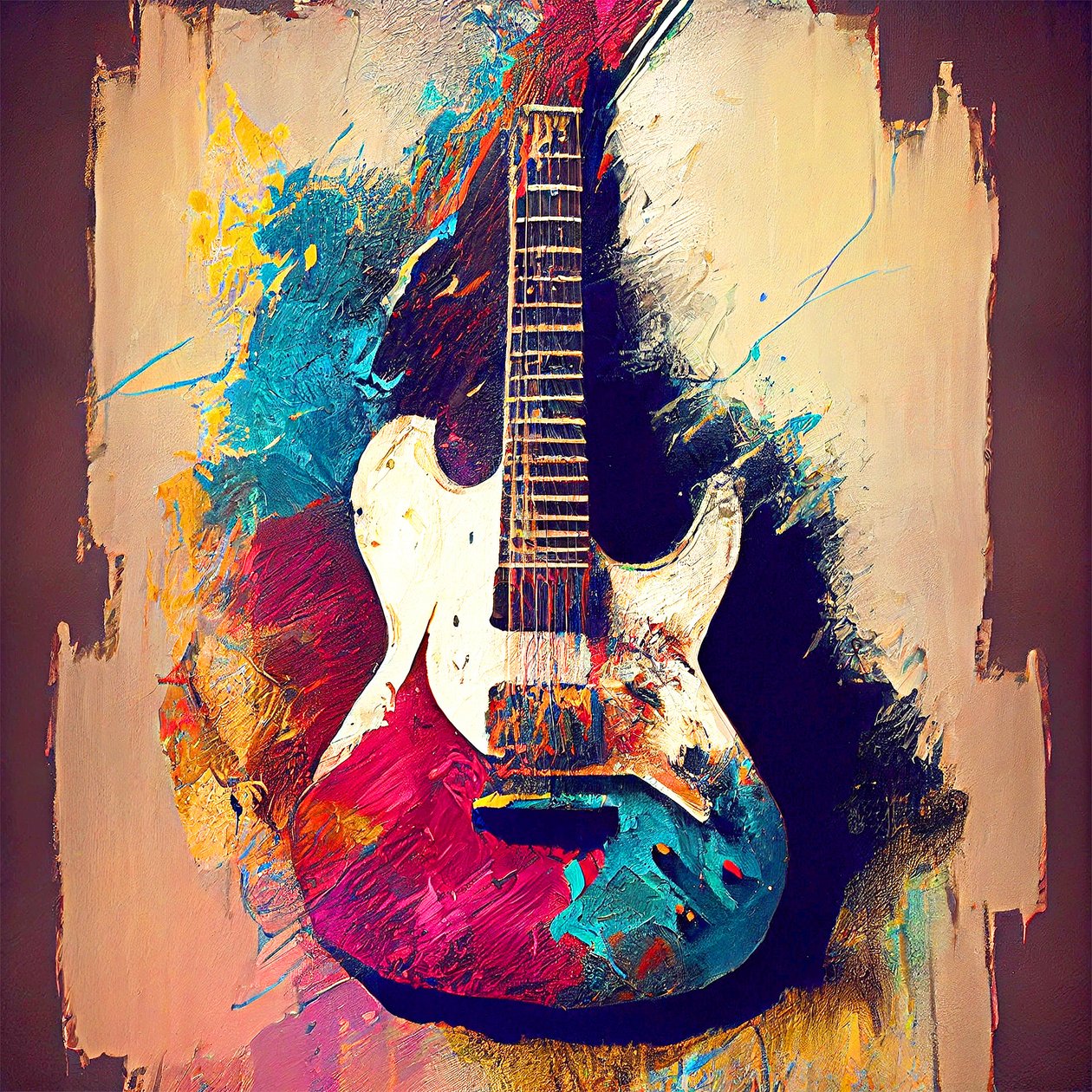 Cuadro guitarra eléctrica sobre lienzo, Impresiones de arte musical de F. Abderrahim