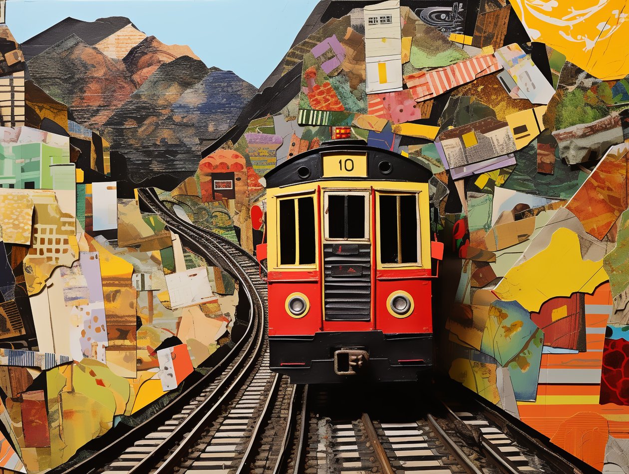 Estación de tren funicular Collage Pegatinas, Impresiones artísticas en lienzo por encargo de F. Abderrahim