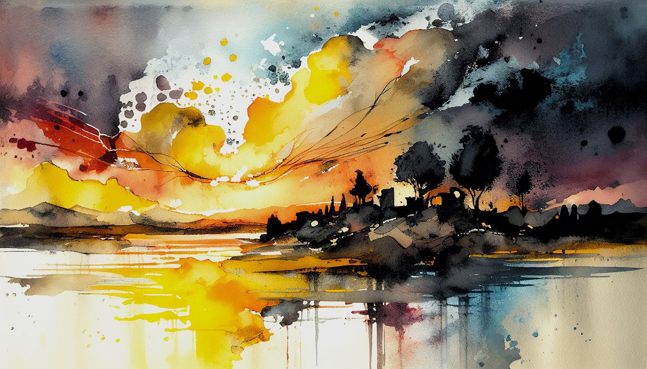 Paisaje y naturaleza acuarela pintura, arte de la pared imprimible de F. Abderrahim