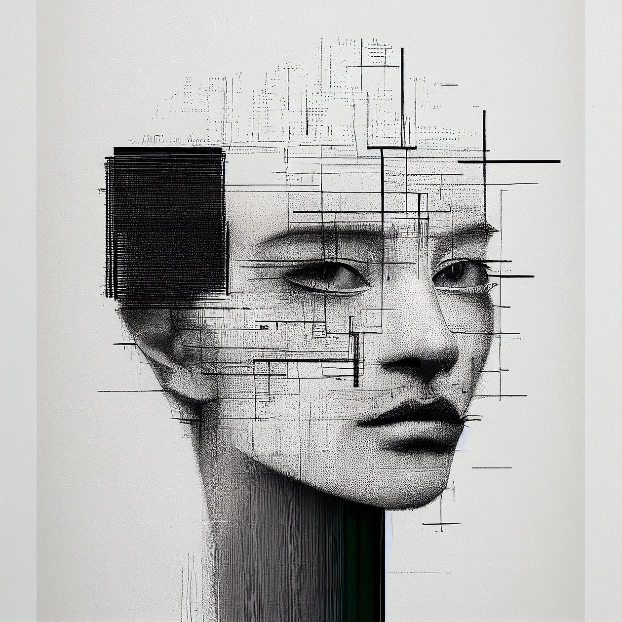 Minimalismo Dibujo de cara humana, impresiones artísticas por encargo de F. Abderrahim
